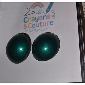 5/$18 Vtg 80s Green Acrylic Button Earrings Peirced Shine Stud Costume Classic